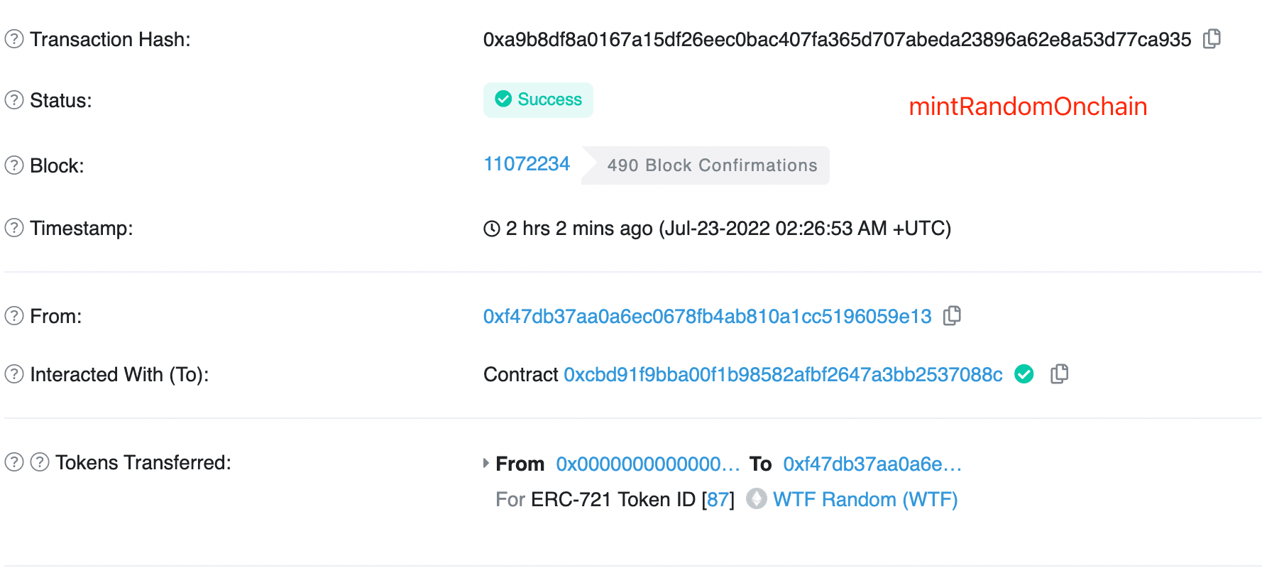 Mint NFTs using onchain random numbers