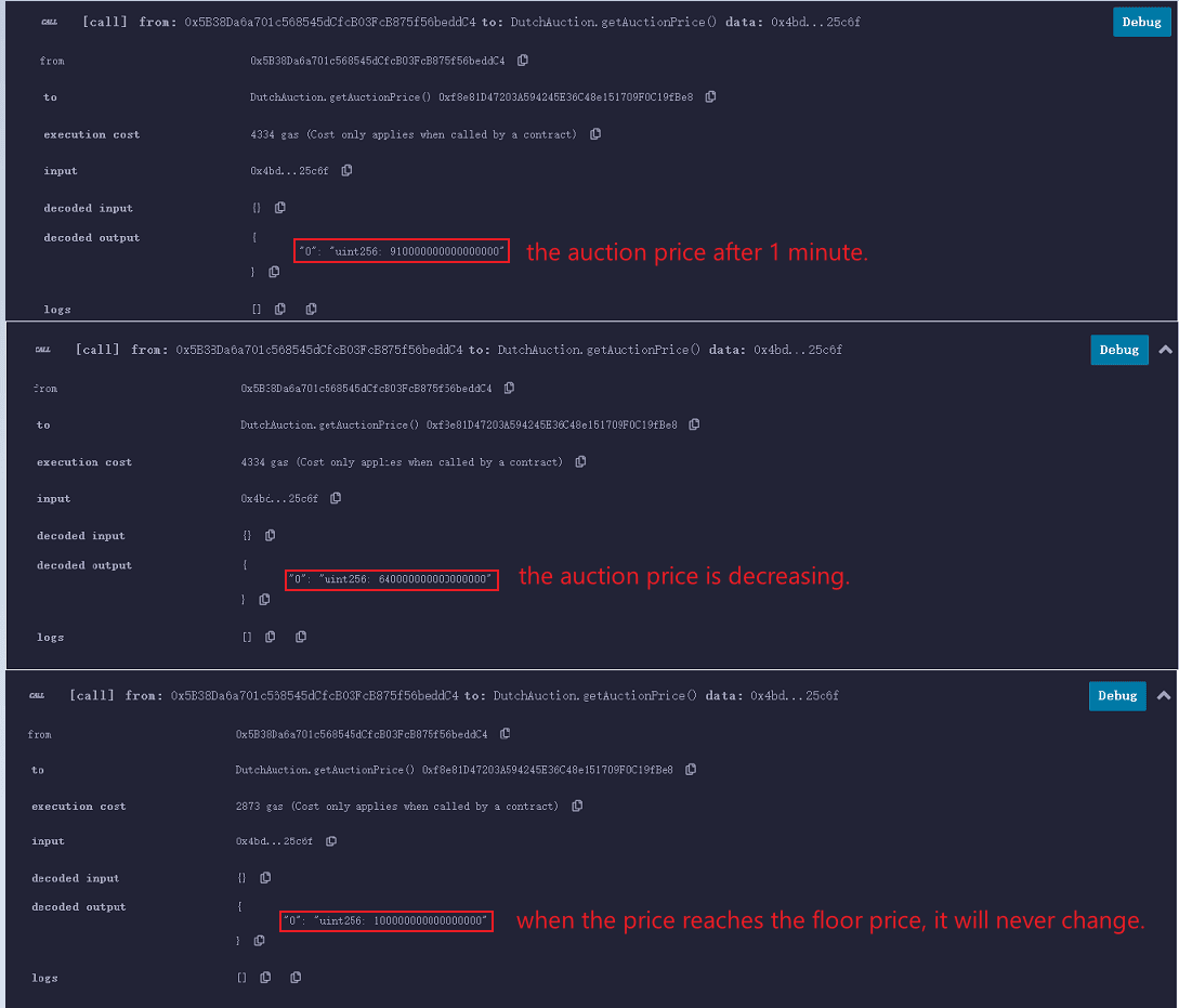 Changes in Dutch auction prices