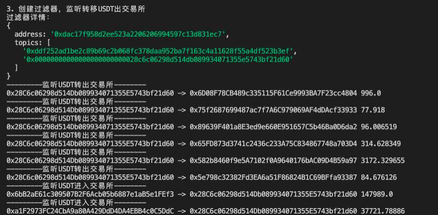 Monitoring USDT transactions sent to Binance