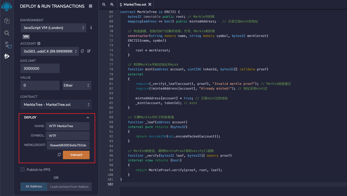 Deploying MerkleTree contract