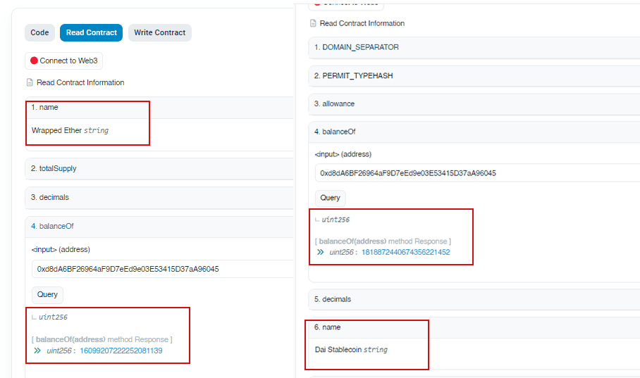 Vitalik's WETH and DAI Balance