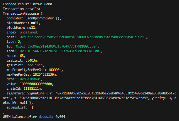 Calling the deposit() function