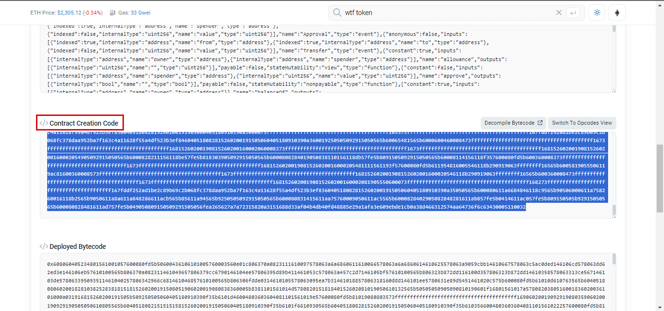 Obtaining bytecode in Etherscan 