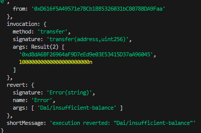 Simulating a Transfer from the Test Wallet