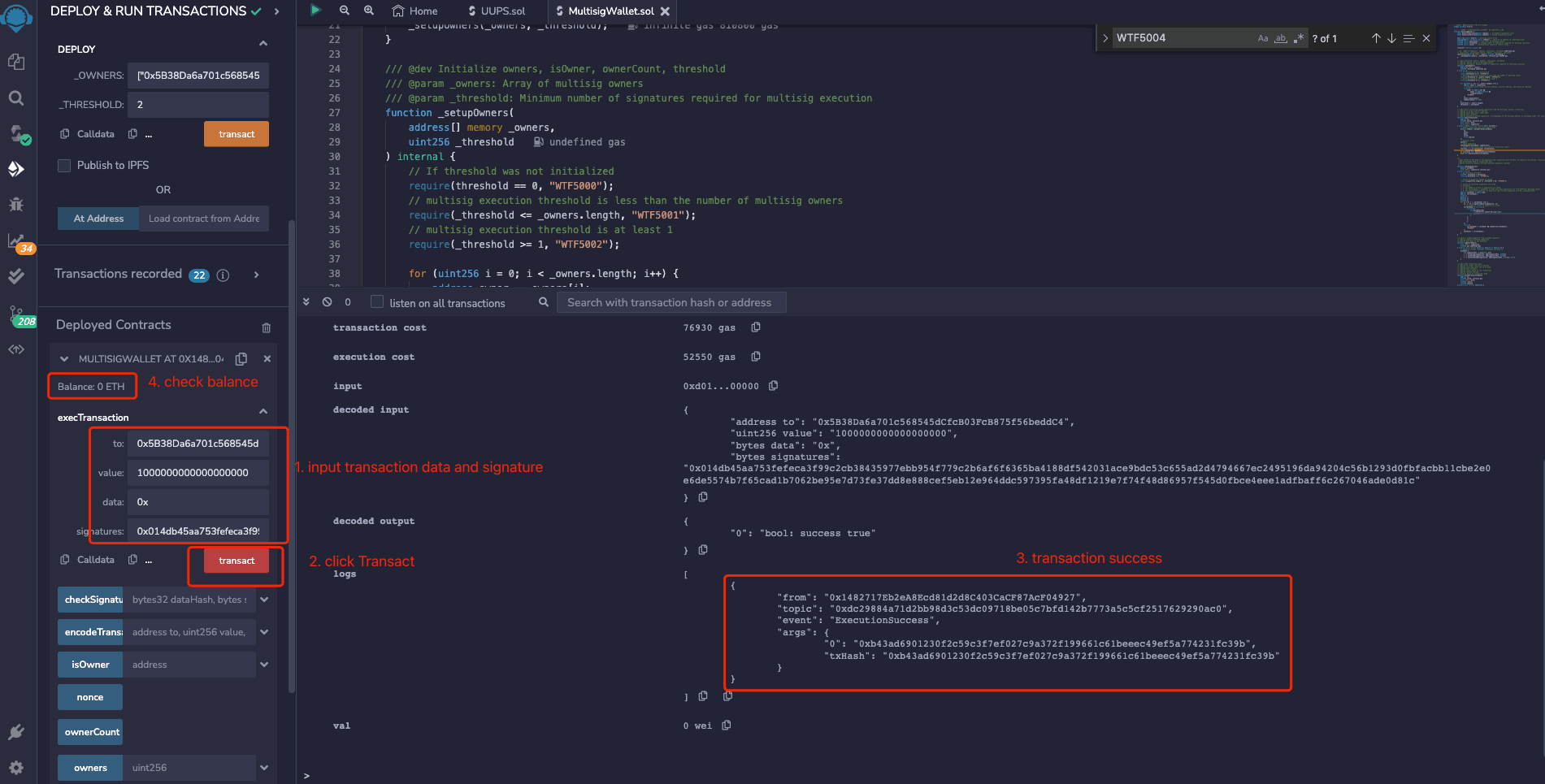 Executing multisig wallet transaction